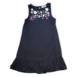 LOFT Black Dress with Colorful Floral Embroidery